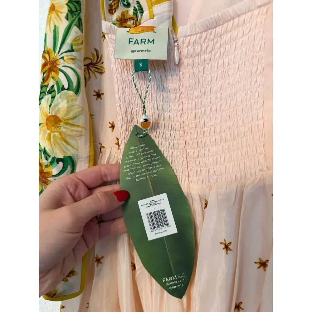 NWT Farm Rio Pink Botanical Beauty Shoulder Bow midi dress - Picture 7 of 7